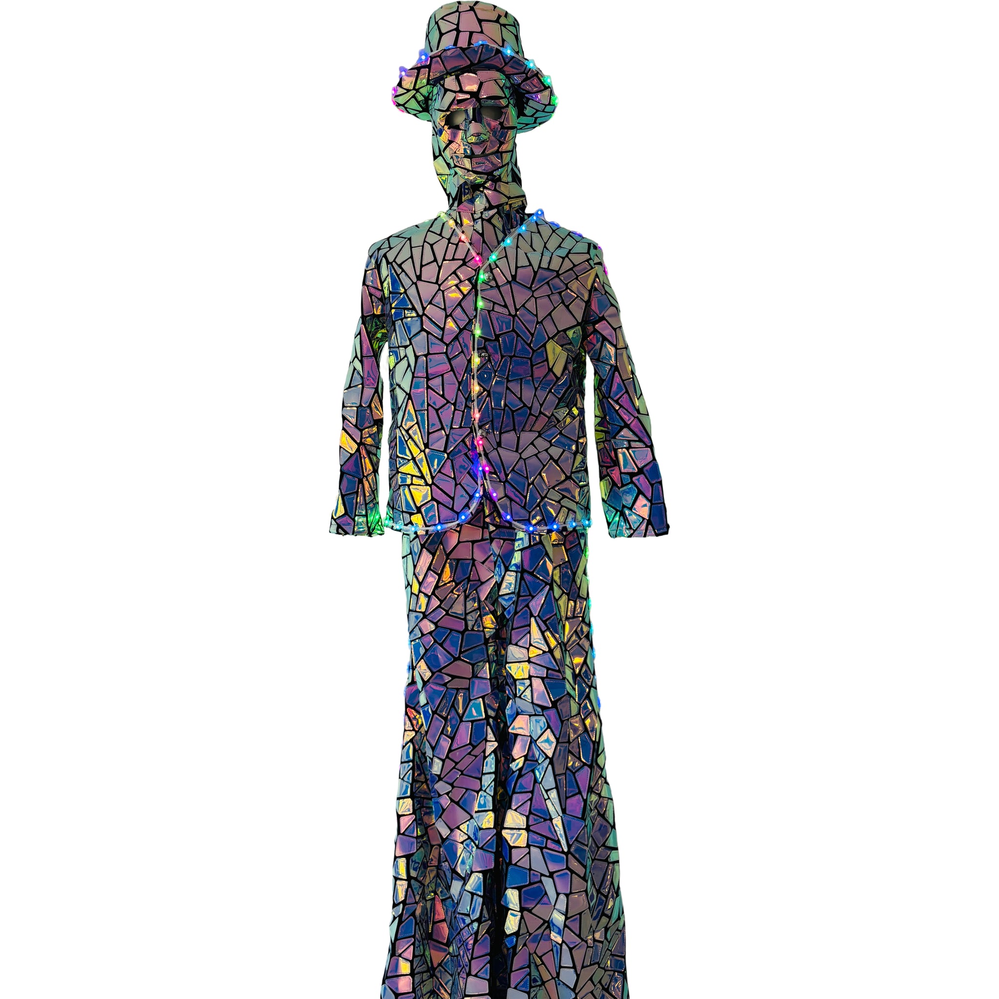 Stilts LED Robot Shiny Mirror Hat Mask Performance Wear Cosplay Costumes for Stage Shows Celebration Party Entertainment（LED MIRROR 7)