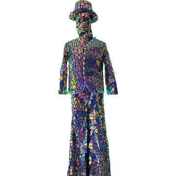 Stilts LED Robot Shiny Mirror Hat Mask Performance Wear Cosplay Costumes for Stage Shows Celebration Party Entertainment（LED MIRROR 7)