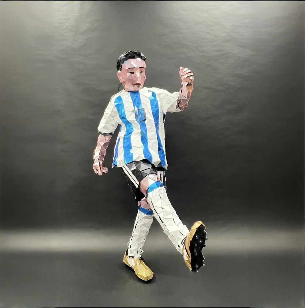 Mirror Mosaic Football Kit: Custom Blue-White Geometric Men's Sportswear with Star Player Stripe Design