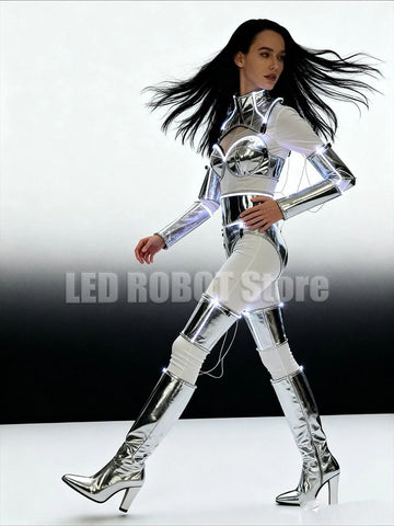 Metallic Texture LED Sequin Costume, Cyberpunk Multi-piece Set, Trendy and Eye-catching Tech-inspired Styling Outfit