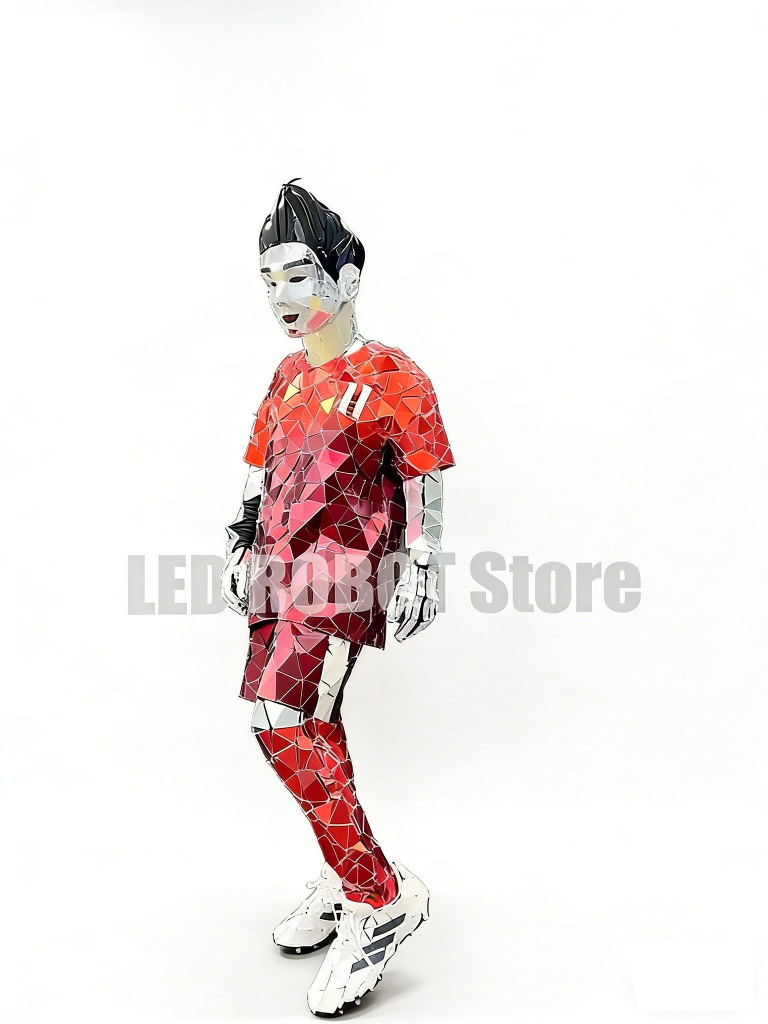 Hands-Sewn Acrylic Mirror Mosaic Soccer Sports Set Blue-and-White Striped Geometric Lens Star Player Style Athletic Outfit