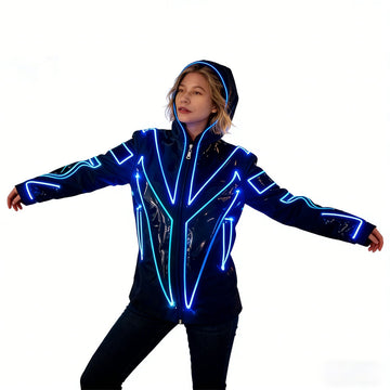 Glowing LED Hooded Jacket for Stage Performance & Festival | Cyberpunk Style Women's Night Outwear