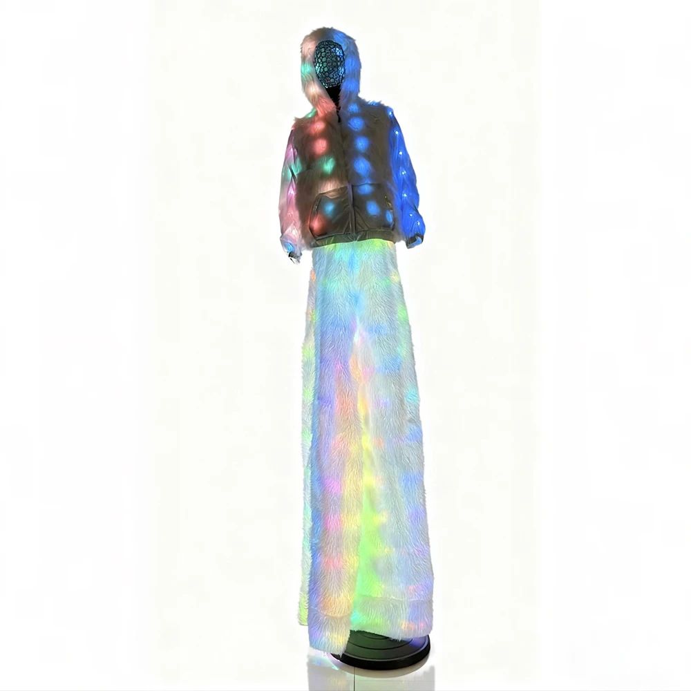 LED Stilts Fur Pants Light-Up Plush Party Set Multi-Color Lighting Effect Eye-Catching Outfit for Themed Events