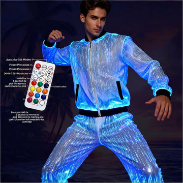 Men's Aurora Spectrum LED Luminous Leisure Suit – Multi-Color Fiber Optic Performance Tracksuit
