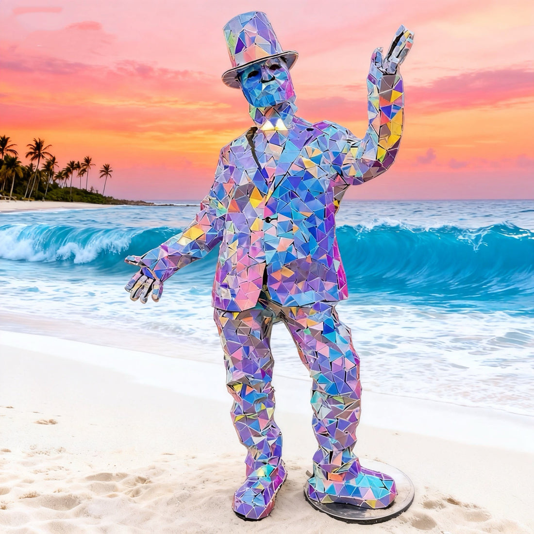 Top Hat Mirror-Fragment Costume, Iridescent Geometric Mosaic Outfit, Stylish Performance Wear for Events & Cosplay