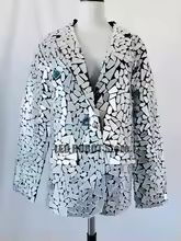 Silver Mirror Mosaic Suit Set Futuristic Reflective Glossy Streetwear-Inspired Jacket and Pants or  Only Jacket