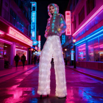 LED Stilts Fur Pants Light-Up Plush Party Set Multi-Color Lighting Effect Eye-Catching Outfit for Themed Events