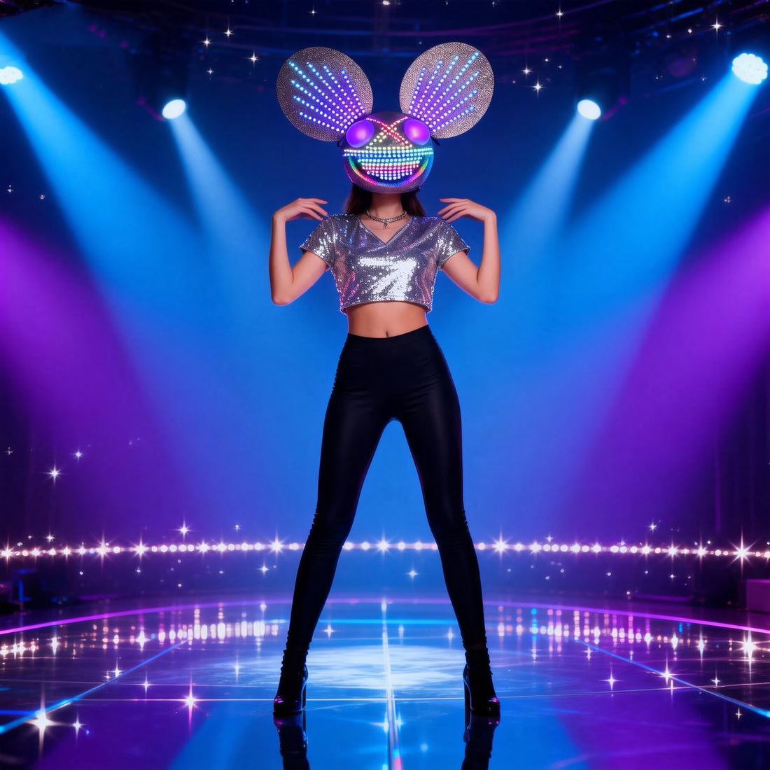 LED Light Up Mouse Ear Helmet Colorful Glowing Rave Headgear LED Mask for Music Festivals EDM Parties Halloween DJ Performances Stage Shows