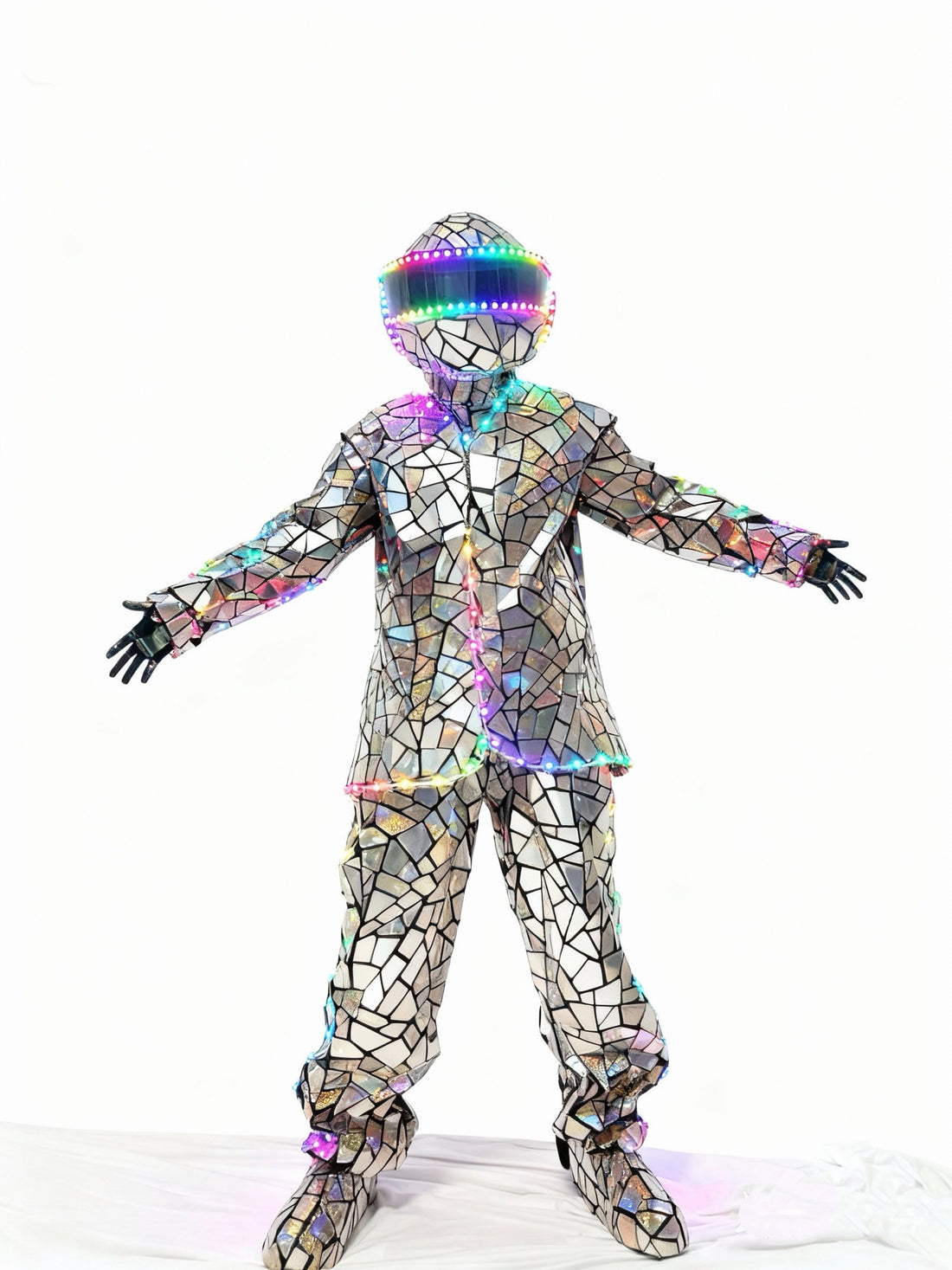 LED Futuristic Metallic Mirror Film Suit Costume for Ballroom Stage DJ Dance Sci-Fi Cosplay Outfit Mirror Man show Suit