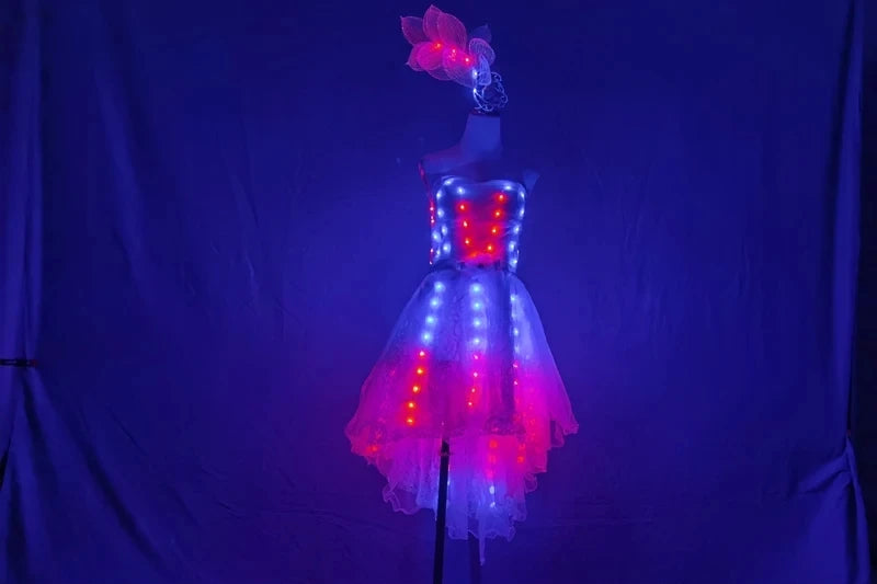 Full-Color LED Lighting Micro Mini Skirt Sexy Night Club Lace Gown Trailing Dress Performance Dance Cosplay Tutu Ballet Adults