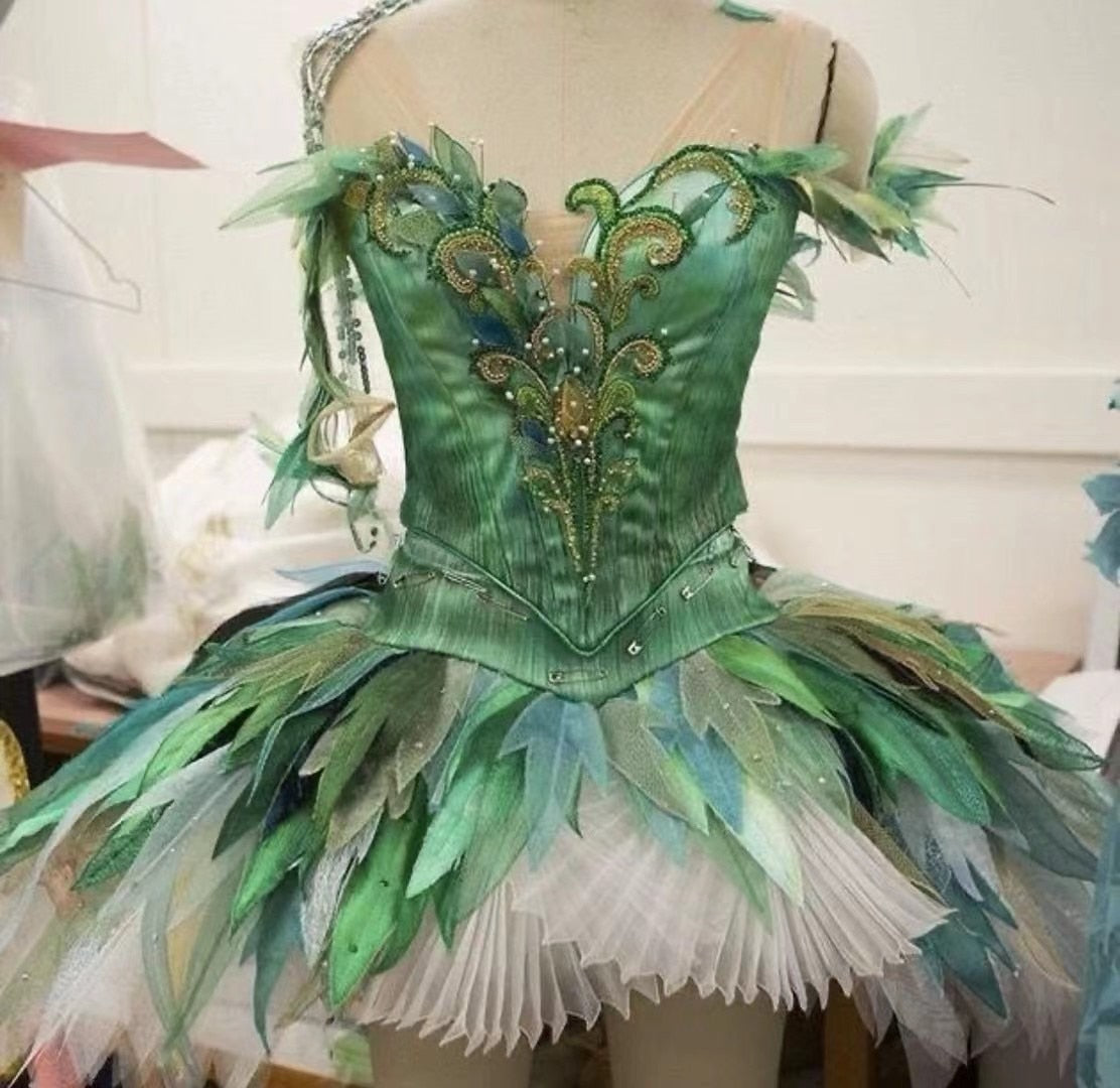 Vestido de baile de pavo real Trajes de rendimiento Alas