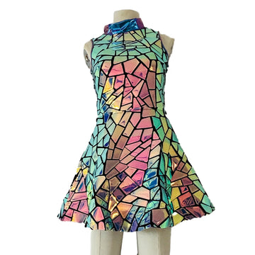 Sexy Laser Reflective Similar Metallic Mirror Dress Women's Pants Cover Gogo Dance Suit