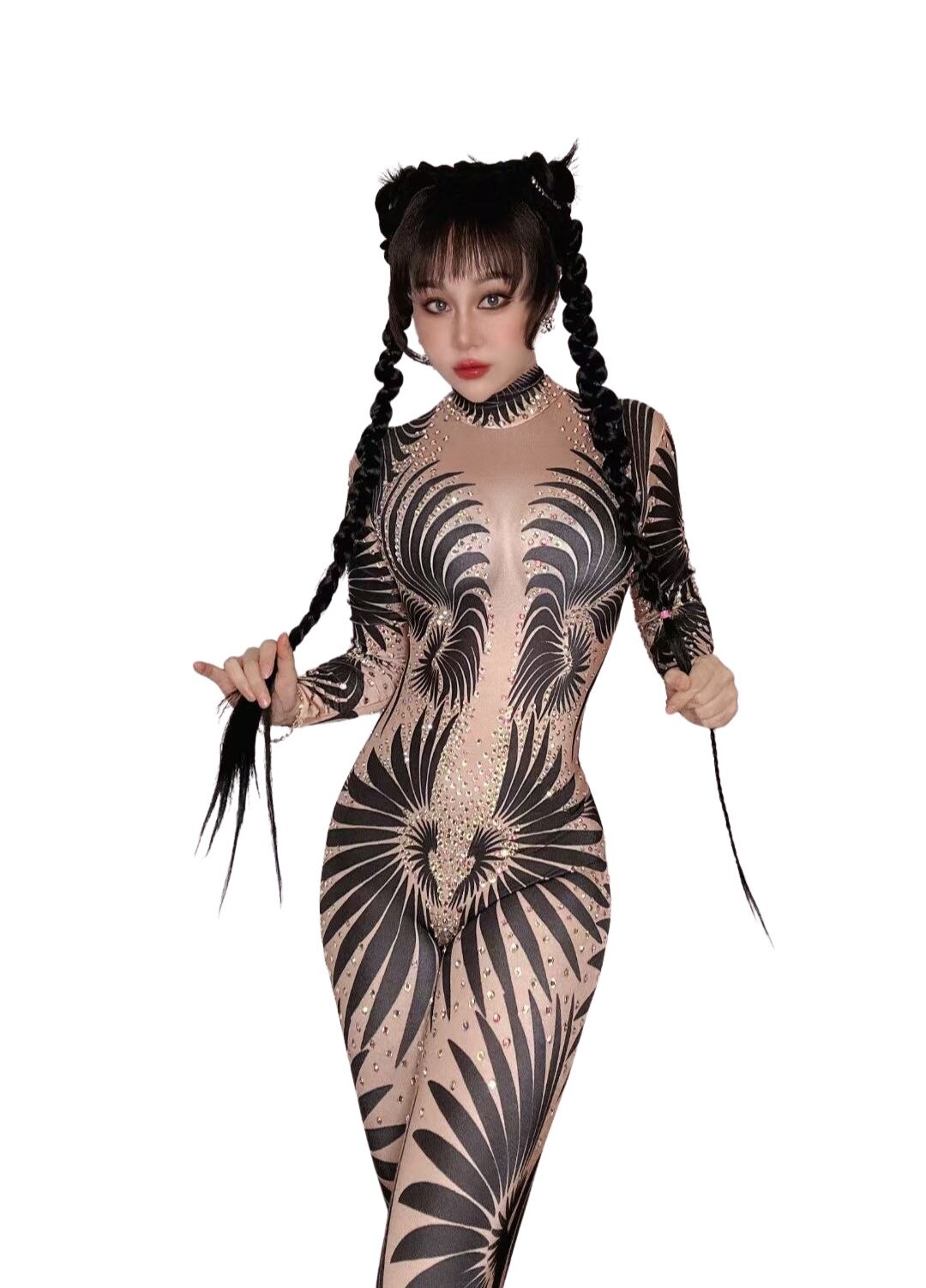 Sexy Female High Elastic Dance Suits Zebra Stripe Printing And Diamonds Costumes