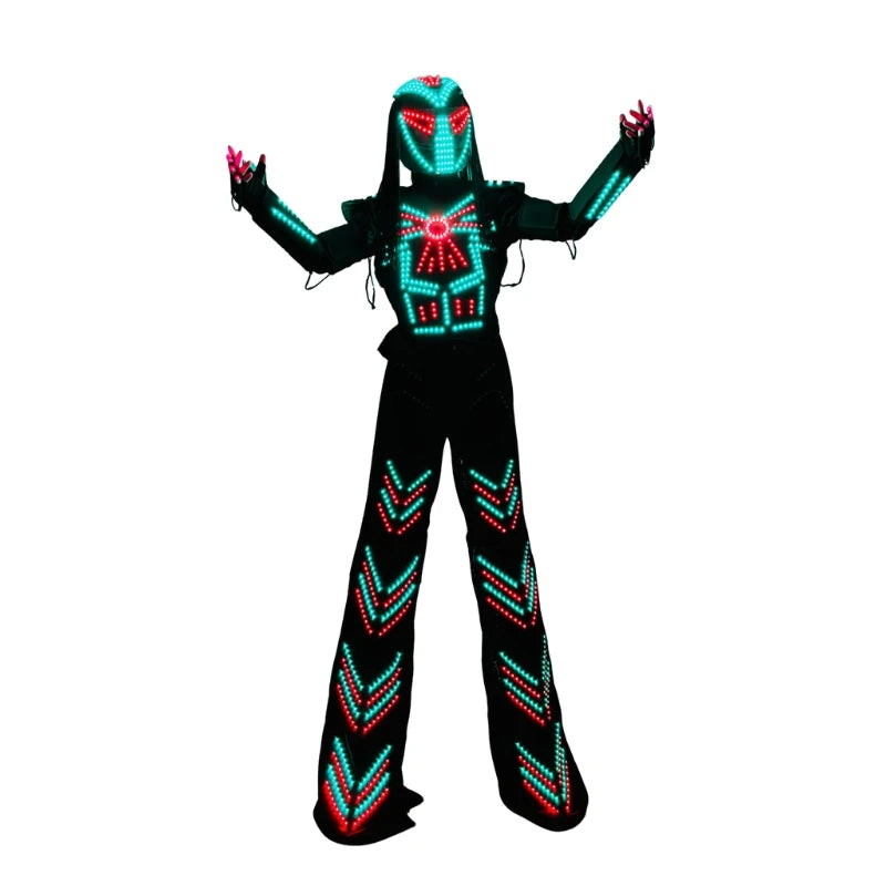 LED Stilt Walker Robot Suit Full Color Robot Costume Luminous Performance Clothing Celebration Party Show Nightclub DJ Show