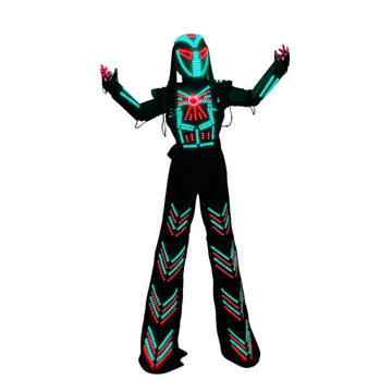 LED Stilt Walker Robot Suit Full Color Robot Costume Luminous Performance Clothing Celebration Party Show Nightclub DJ Show