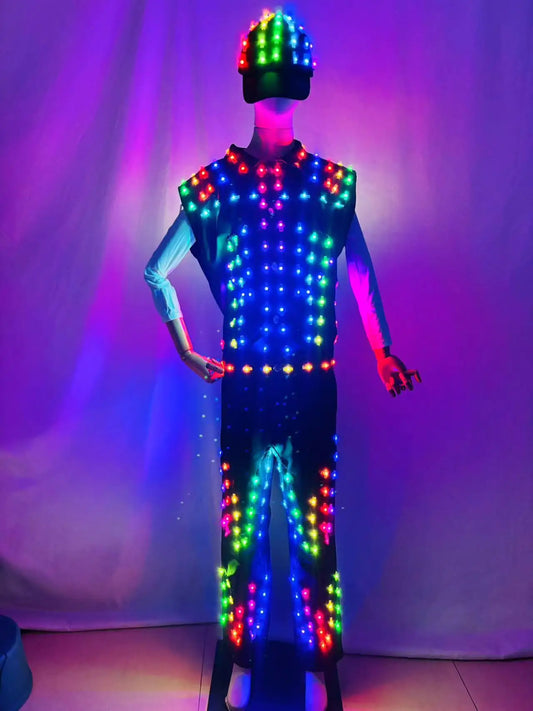 Full Color LED Costume  Men's Bar Hosting Luminous Clothing  Shuffle Dance Suit for Halloween Celebration Party Show