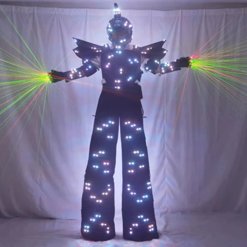 Full-Color Pixel LED Robot Performance Costume Unisex Stilts Walker Suit LED Suit Helmet Laser Gloves CO2 Gun Jet Machine