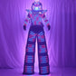 LED a todo color robot traje cofre pantalla blanco plata negro zancos caminar luminoso traje chaqueta