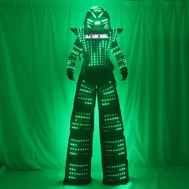 LED Full Color Robot Costume Chest Display White Silver Black Stilt Walking Luminous Suit Jacket