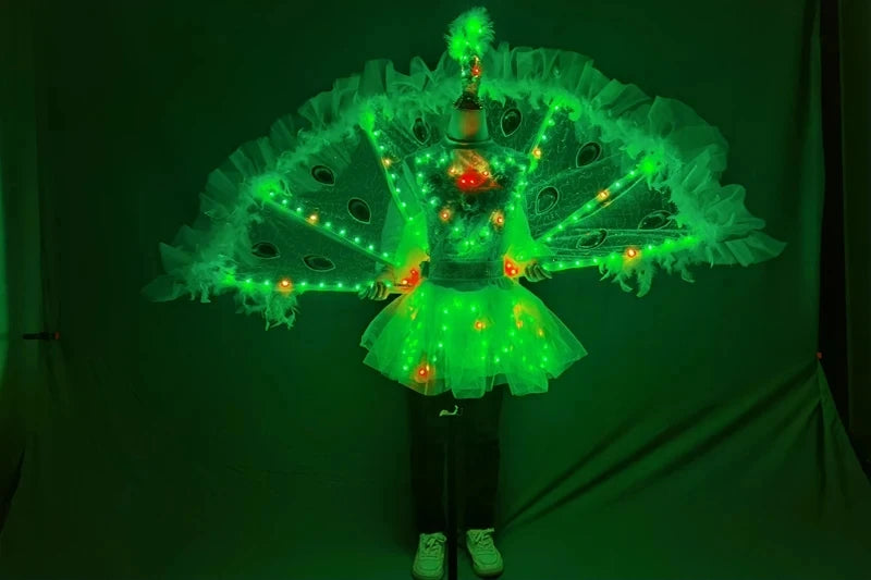 Women's Full-Color LED Peacock Wings LED Dance Party Stage Performance Wear Adult Ballet Skirt for Nightclub Catwalk Model Shows