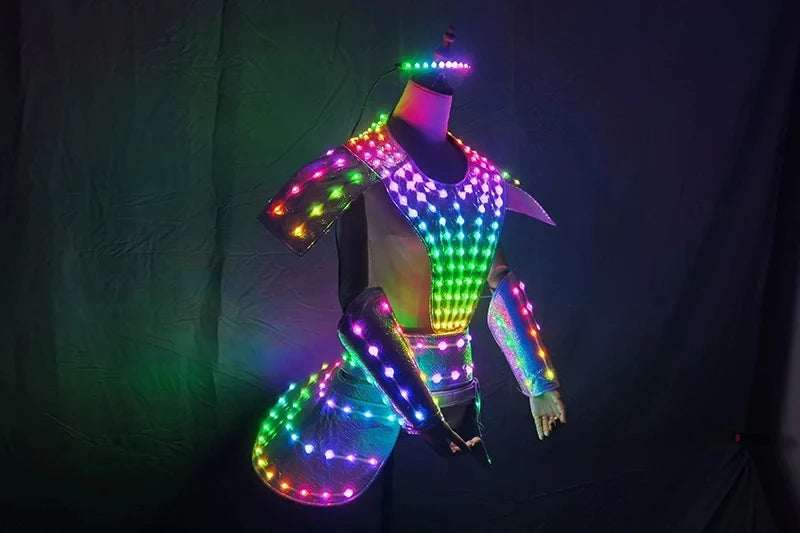 Women LED Dancer Dress Female Lightup Cosplay Costume DJ Singer Stage Performance Wear Clothing Sexy Silver Laser skirt