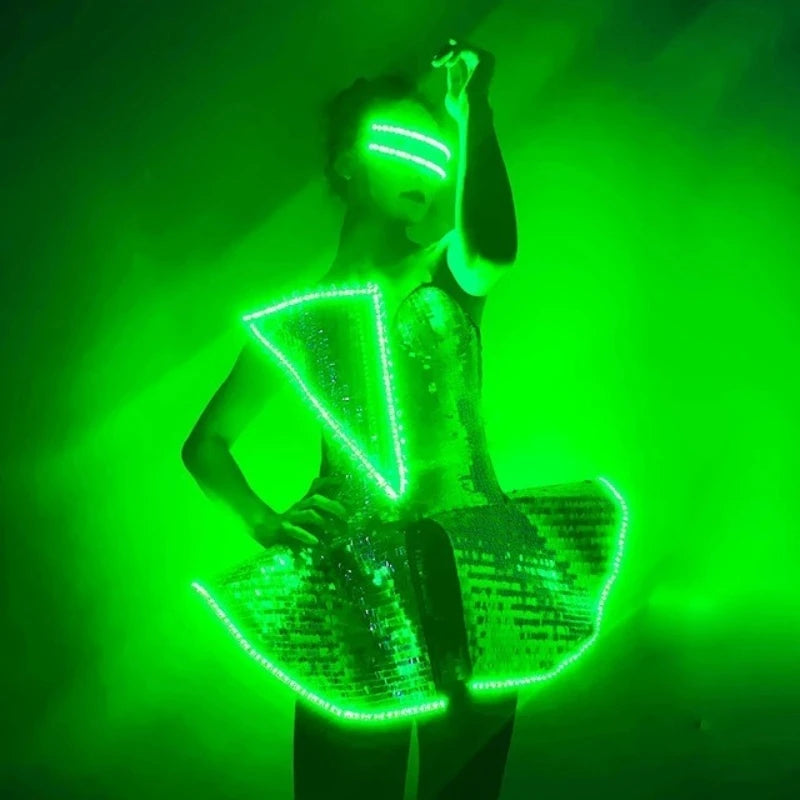 LED Punk Cyber Dance Suit Luminous Technology Costumes Bar Party Ice Blue Troupe Bar Gogo Clothing Nightclub Celebration Party