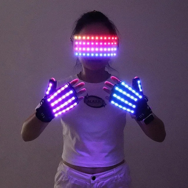 LED Growing Gloves&Glasses Light Up Glasses Rave Costume Decor DJ Dance Performances Luminous Props Party Decoration