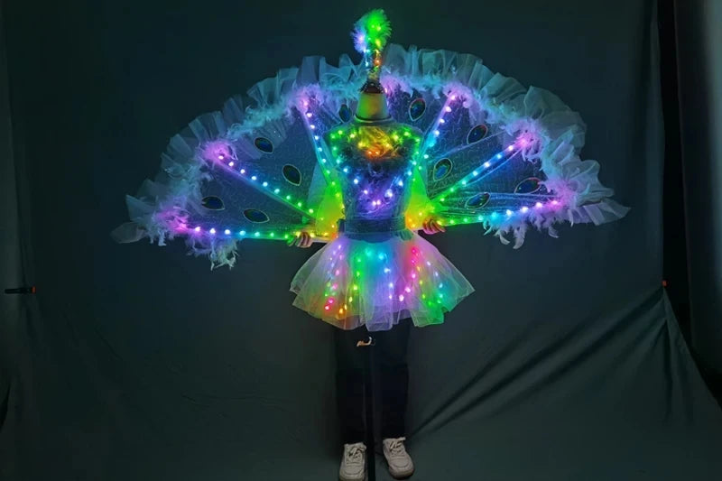 Women's Full-Color LED Peacock Wings LED Dance Party Stage Performance Wear Adult Ballet Skirt for Nightclub Catwalk Model Shows