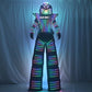 LED a todo color robot traje cofre pantalla blanco plata negro zancos caminar luminoso traje chaqueta