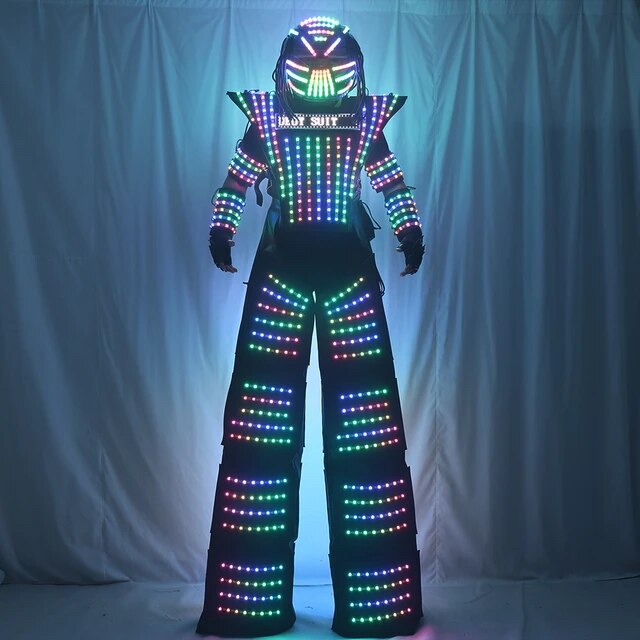 LED Full Color Robot Costume Chest Display White Silver Black Stilt Walking Luminous Suit Jacket