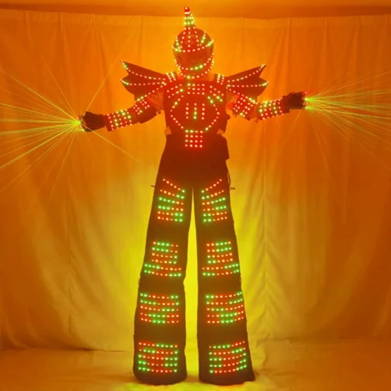 Full-Color Pixel LED Robot Performance Costume Unisex Stilts Walker Suit LED Suit Helmet Laser Gloves CO2 Gun Jet Machine