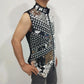 Male Mirror Rhinestone Waistcoat Sequin Crystal Vest Coat Outfit Christmas Party Celebration Stage Performance Dance