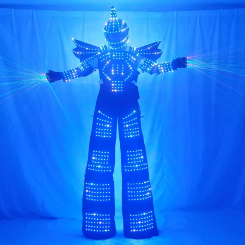 Full-Color Pixel LED Robot Performance Costume Unisex Stilts Walker Suit LED Suit Helmet Laser Gloves CO2 Gun Jet Machine