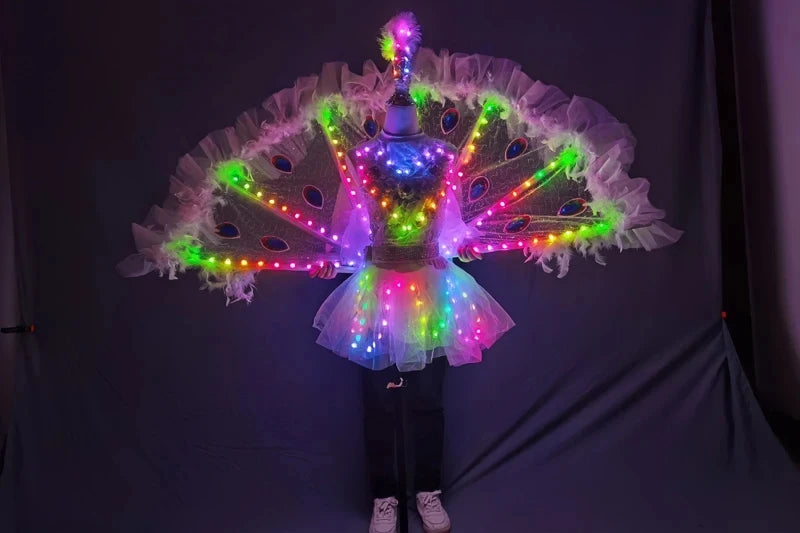 Women's Full-Color LED Peacock Wings LED Dance Party Stage Performance Wear Adult Ballet Skirt for Nightclub Catwalk Model Shows