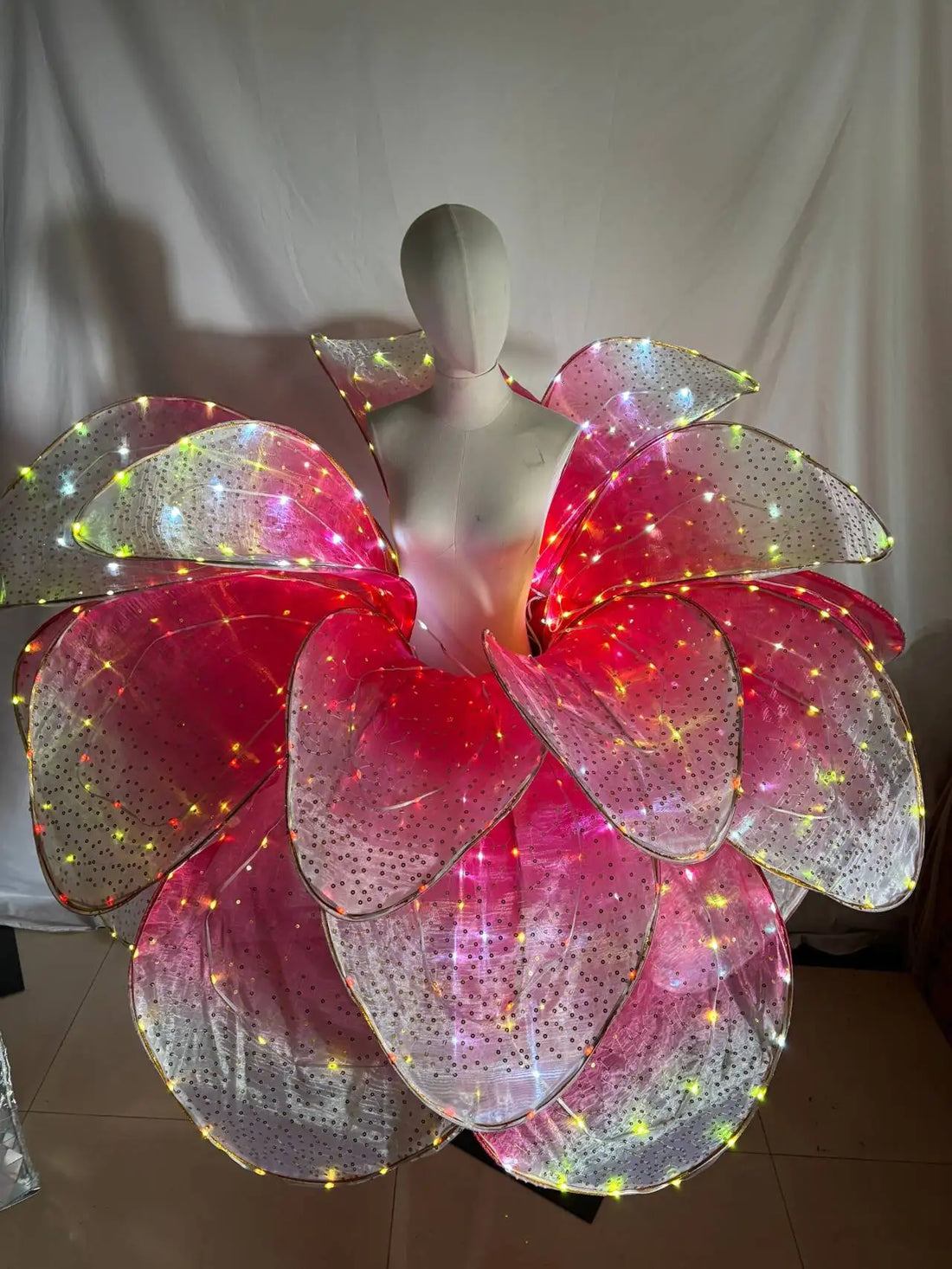 Full Color LED Petal Skirt Flower Opening Dance Big Swing Blossom Modern Dance Performance Dress