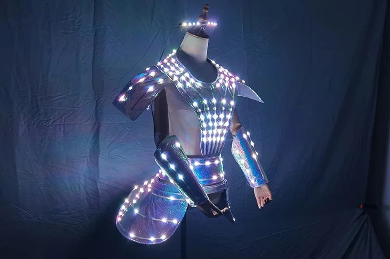 Women LED Dancer Dress Female Lightup Cosplay Costume DJ Singer Stage Performance Wear Clothing Sexy Silver Laser skirt