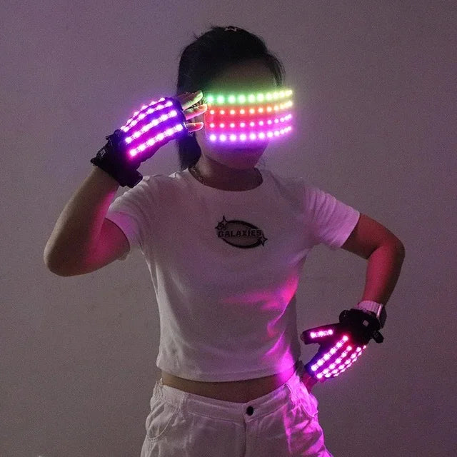 LED Growing Gloves&Glasses Light Up Glasses Rave Costume Decor DJ Dance Performances Luminous Props Party Decoration