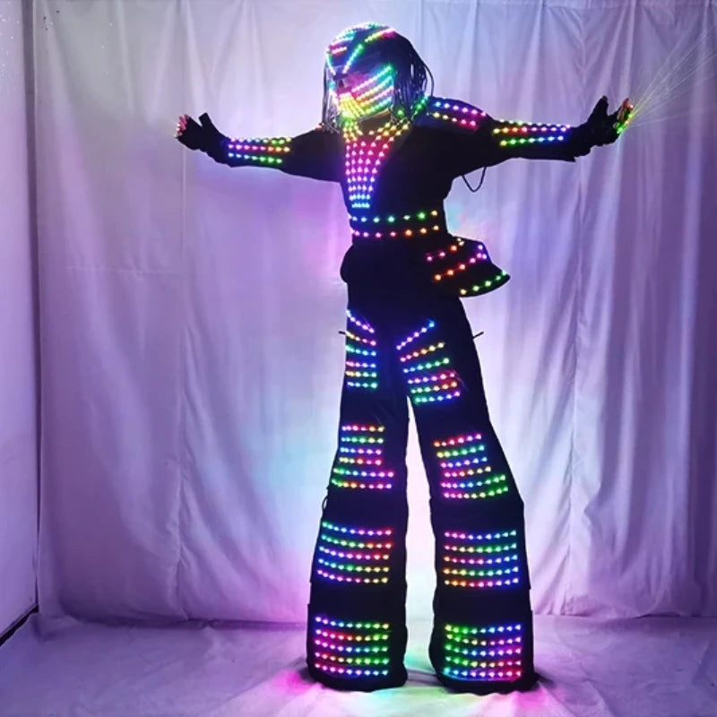 Colorful LED Luminous Robot Dance Wear Unisex Kryoman and David Guetta Stilt Suit for Adults for Performance and Events