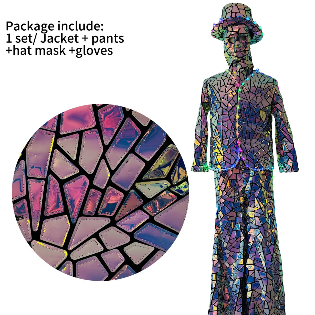 Stilts LED Robot Shiny Mirror Hat Mask Performance Wear Cosplay Costumes for Stage Shows Celebration Party Entertainment（LED MIRROR 7)