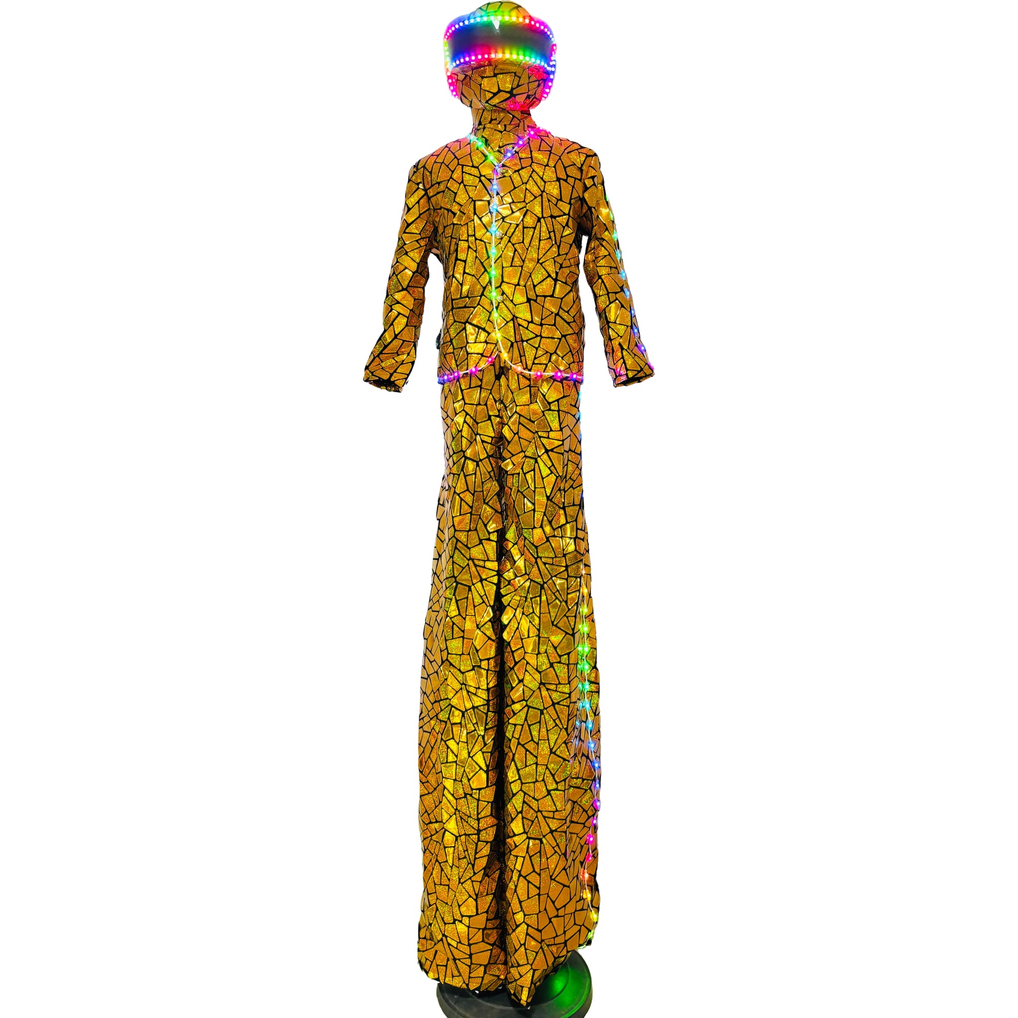 Earthradius LED Stilt Walker Mirror Men Robot Costume Gold  Glass Modern Singer Outfit(LED MIRROR 3)