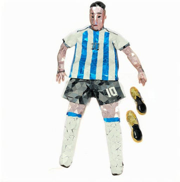 Mirror Mosaic Football Kit: Custom Blue-White Geometric Men's Sportswear with Star Player Stripe Design