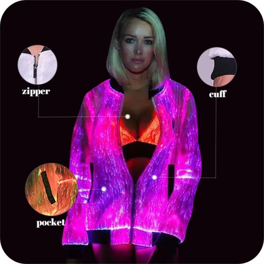 Unisex Luminous Fiber Optic Zip Jacket 7-Color Lights Dance Costumes Formal Blazer Suit Design Adults Ballroom