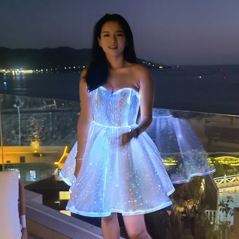 LED Light-Up Strapless Glowing Dress: Sparkling Illuminated Party Gown with Shimmering Design for Night Events Celebrations & Evening Occasions