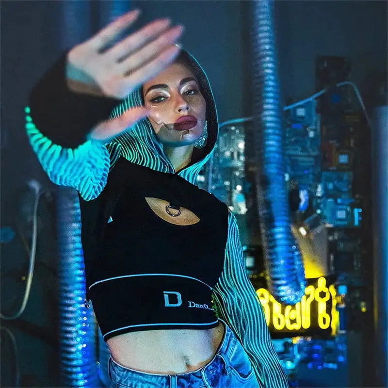 Female LED Light-Up Fiber Optic Steampunk Long Sleeve Top Jacket Hollow Cosplay Prop for Adults Ballroom Performance Wear