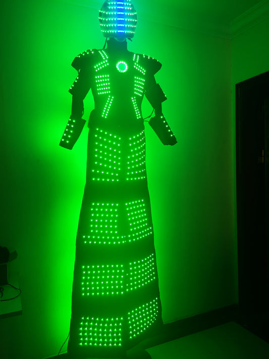 Disfraz de robot caminante con zancos LED