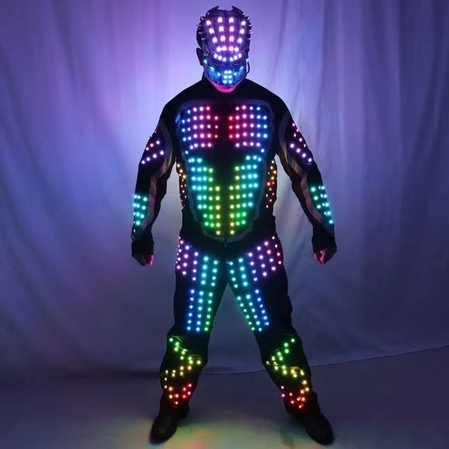 Armadura luminosa LED digital, chaqueta iluminada, traje de disfraces brillantes