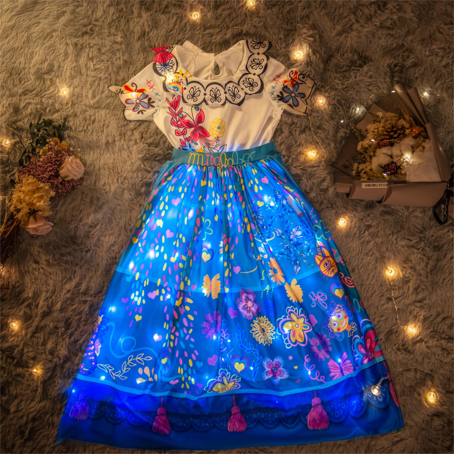 Encanto Mirabel Princess Vestido con luces LED para niñas