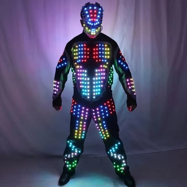 Armadura luminosa LED digital, chaqueta iluminada, traje de disfraces brillantes