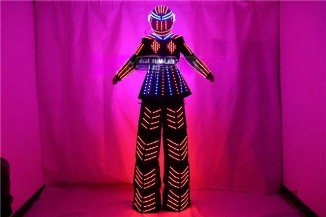 Vestido de falda femenina de traje de robot LED