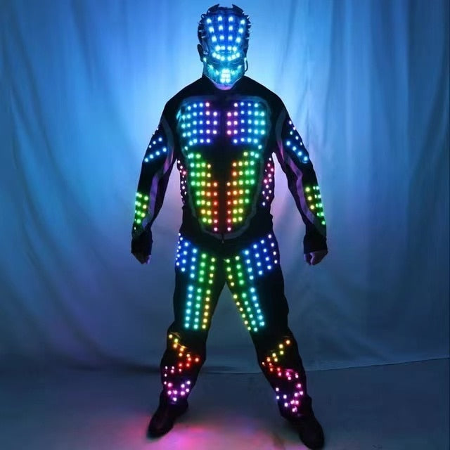 Armadura luminosa LED digital, chaqueta iluminada, traje de disfraces brillantes